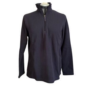Lands End Womens Dark Navy 1/4 Zip Fleece Pullover Jacket M Winter Warm